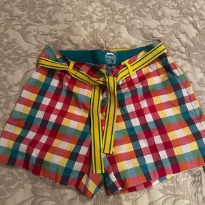 Slazenger Multi-Colored Checked Plaid Scooter Gold Shorts